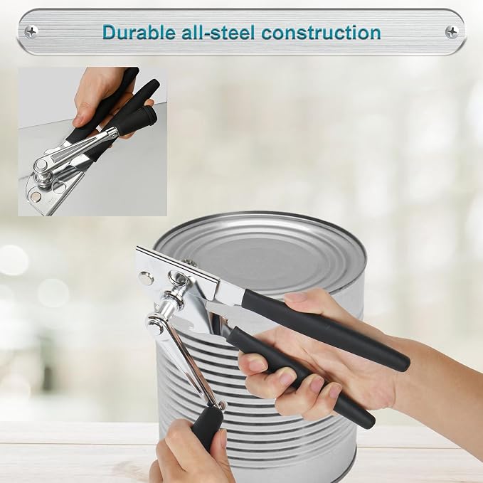 Commercial Can Opener with Magnet, Manual Heavy Duty Folding Hand Crank Can Opener Smooth Edge with Comfortable Long Handles, Fit All Size Cans, Large Cans