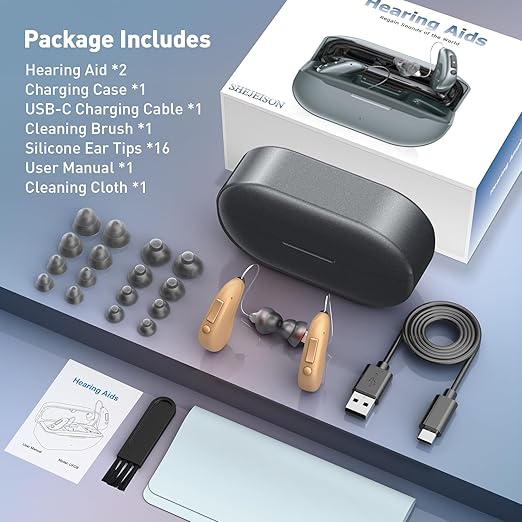 Hearing Aids, Hearing Aids for Seniors with Moderate Hearing Loss, 16 Channel Rechargeable Hearing Amplifiers with Noise Cancelling, Five Levels of Volume Adjustment, Clear Sound and Easy to Use