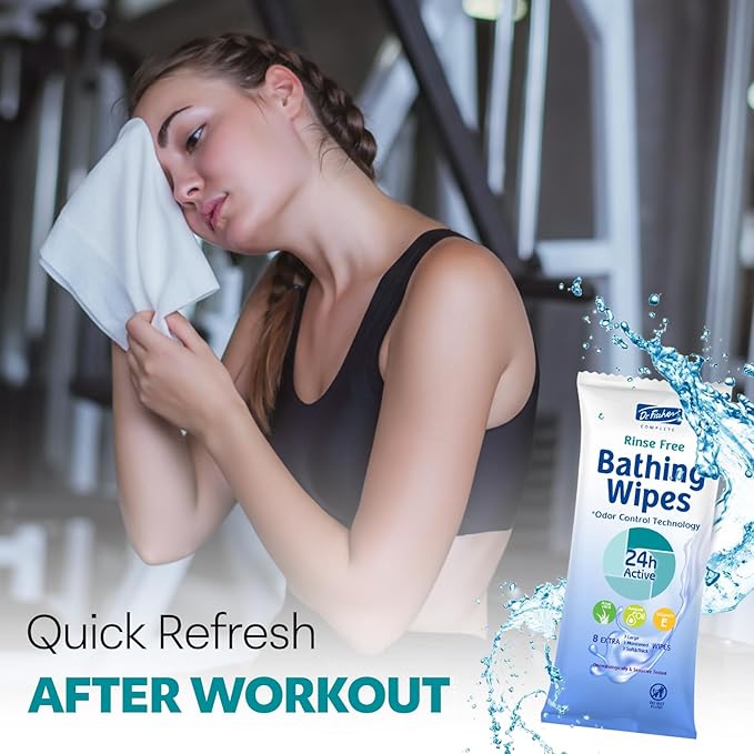 Dr. Fischer Rinse Free Bathing Wipes - Large Hygienic Cleansing Body Wipes for Adults.