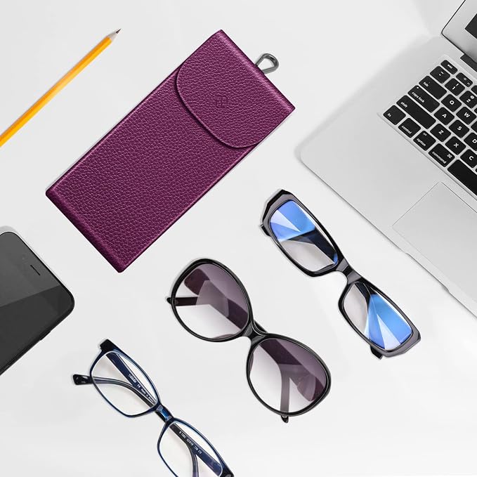 FINTIE Double Glasses Case with Carabiner Hook, Portable Vegan Leather Eyeglass Case Anti-scratch Sunglasses Pouch