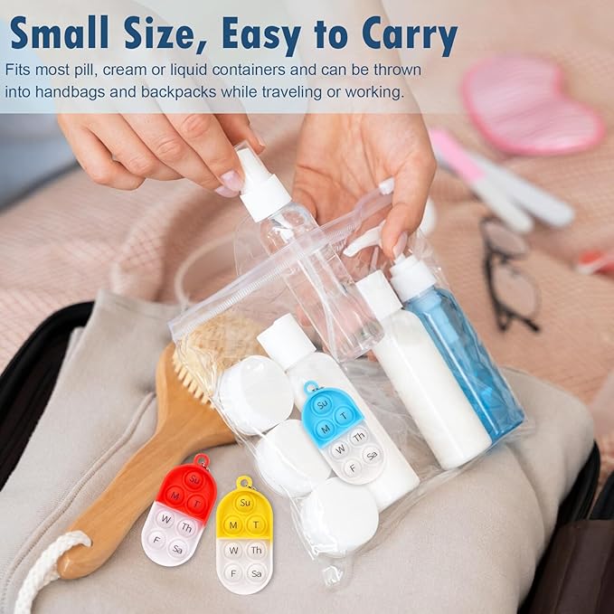 12 Pack Medication Pill Tracker Pill Reminder with Ties Reusable Daily Pill Tracker Portable Pill Bottle Tracker with Button 7 Day Memory Aid Medication Dose for Bottles The Elderly (12)