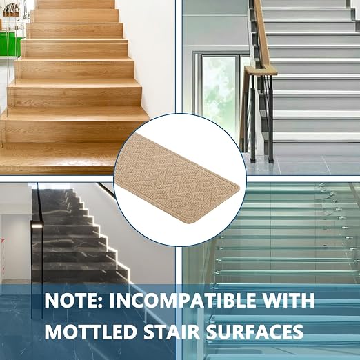 Stair Treads for Wooden Steps Indoor, 15 Pack 8" X 30" Non Slip Carpet Stair Treads with Reusable Adhesive for Elders and Dogs, Surface Polyester TPR Backing Stair Rugs