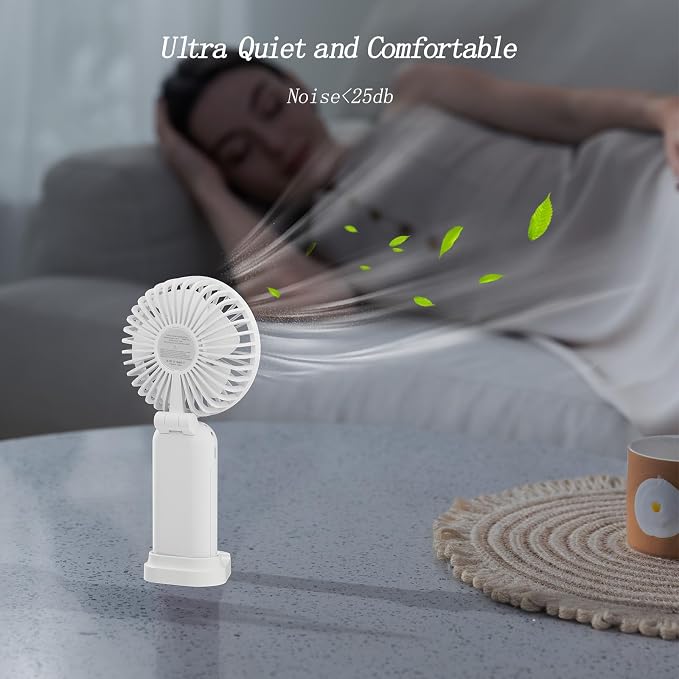 GOCKERA Portable Fan, 4200mAh Battery Operated Fan, 5 Speeds&Digital Display, Makeup Fans for Women with Base, 180°Foldable 3in1 Handheld/Neck/Desk Fan for Outdoor Indoor,Ultra Quiet (White)