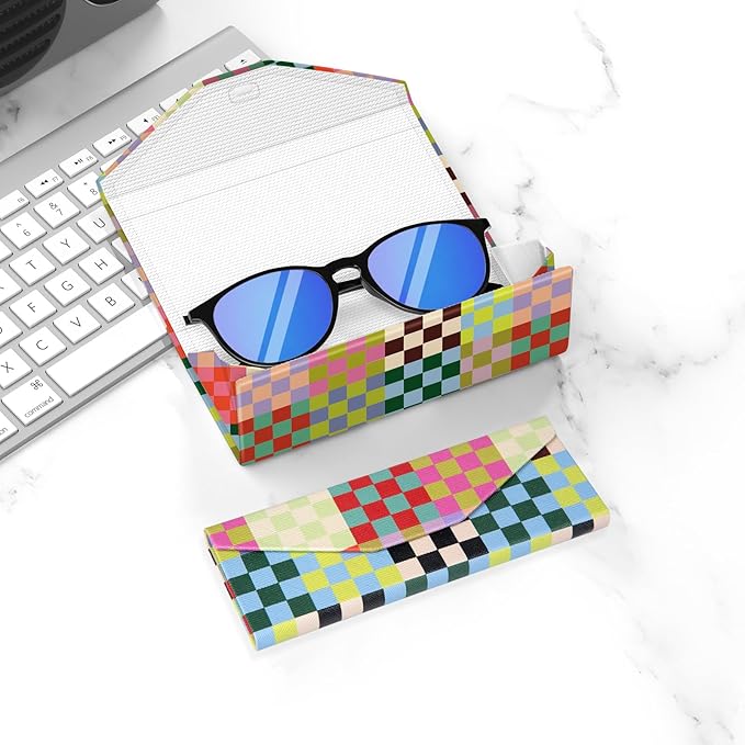 Sunglasses Case, Foldable Glasses Case, Magnetic PU Leather Hard Shell Folding Eyeglass Holder Box, Collapsible Unisex