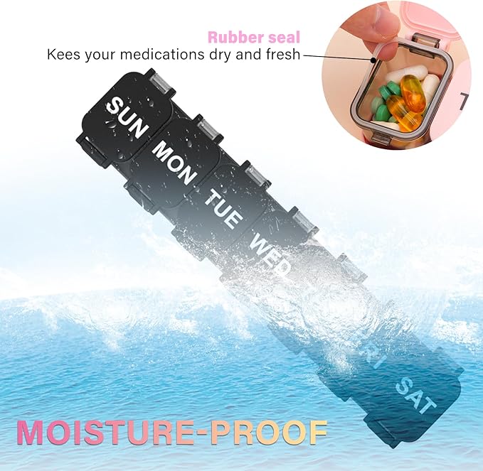 2-Pack Extra Large Weekly Pill Organizer - XL Vitamin Holder with 7 Detachable Compartments, Portable Medicine Pill Organizer for Supplements, Daily Pill Case for Home and Travel