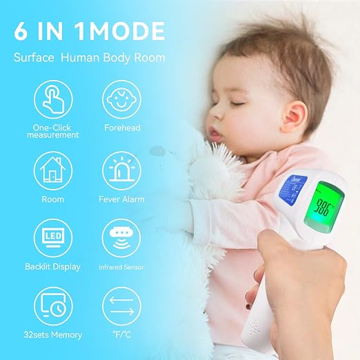 Berrcom Non-Contact Infrared Forehead Thermometer Digital Thermometer 3 in 1 for Baby and Adult Non-Touch Baby Thermometer with Fever Warning