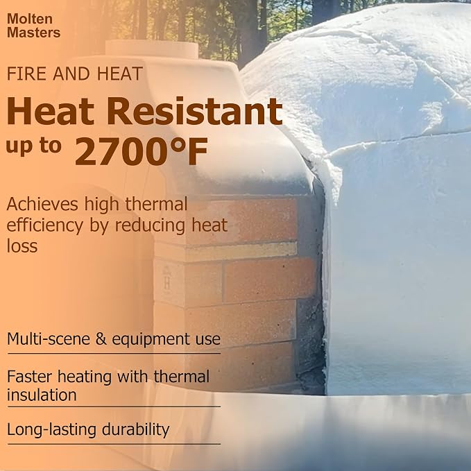 MMasters 24"*12"*1" Ceramic Fiber Insulation Blanket, Fireproof & Heat Resistant Up to 2700°F, Ideal for Wood Stove Baffle, Fireplaces, Kilns, Forges, Pizza Ovens, and More