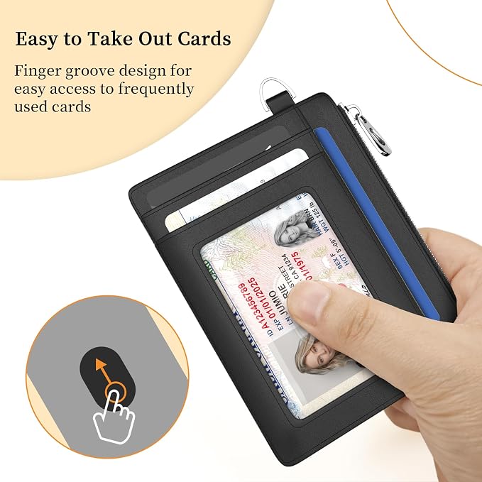 Hancynir Slim Wallet Women Credit Card Holder, Skull Skeleton Small RFID | Zipper Pocket Wallet, Thin Coin Purse, PU Leather, Minimalist Travel Card Case, 6 Card Slots, ID Window, Ladies Wallet Gifts