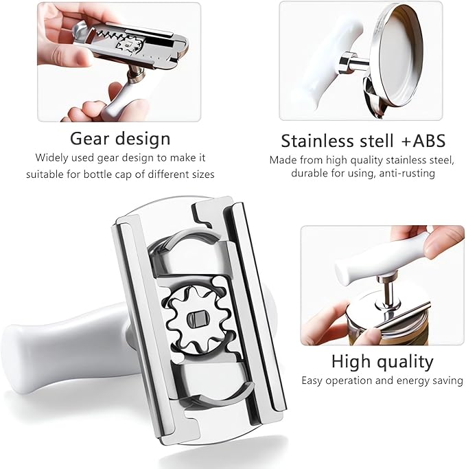2024 New Effortless Arthritis Jar Opener - Jar Opener Bottle Opener for Weak Hands, Adjustable Grip Jar Openers for Seniors, Stainless Steel Easy Open Lid Opener - Simple But Powerful (White)