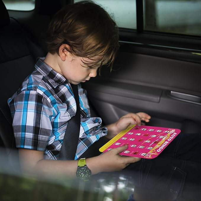 Regal Games Finger-Tip Shutter Bingo Cards with Sliding Windows - License Plate & Bingo Travel Game Set for Adults & Kids - Reusable, No Chips & Daubers Needed - 4 Packs - Yellow