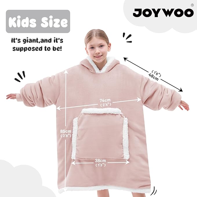 JOYWOO Pink Kids Wearable Blanket Hoodie,Oversized Cat lovers Hoodie Blanket for kids & Teens,Birthday Gifts for Girl Boys,Warm Cozy Fuzzy Sherpa Fleece Blanket with Giant Pocket Gifts,Dusty Pink