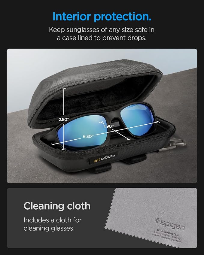 Spigen Life Hard Shell Sunglasses Case with Carabiner and 2-Way Belt Strap | Included Bottle Opener, Cleaning Cloth I For Hiking, Travel, Daily Use I Universal Fit for Meta, Ray-Ban, Oakley, Sunglasses
