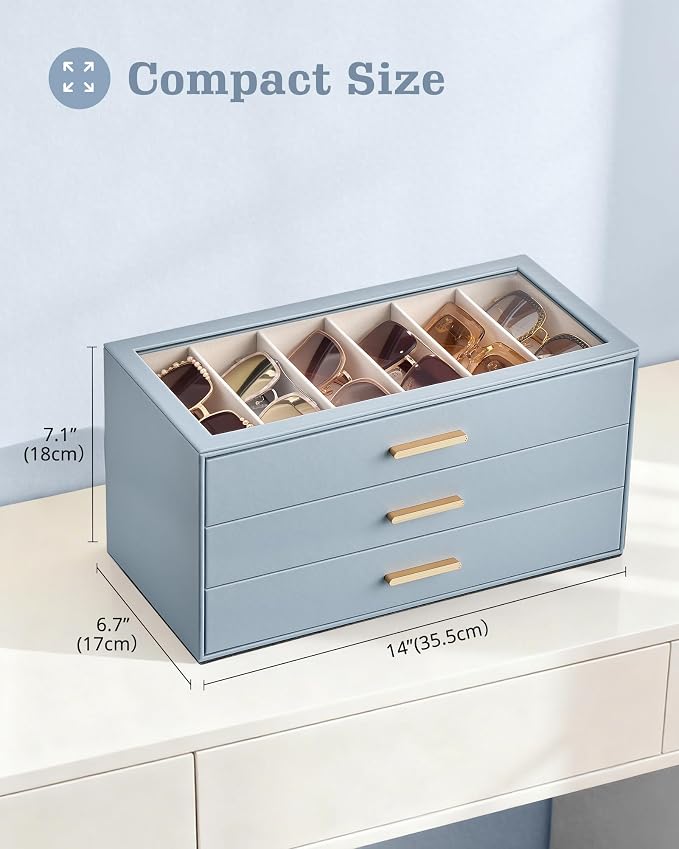 Lolalet Sunglasses Storage Box for Women, Eyewear Eye Glass Organizer with Clear Top Display Holder Case