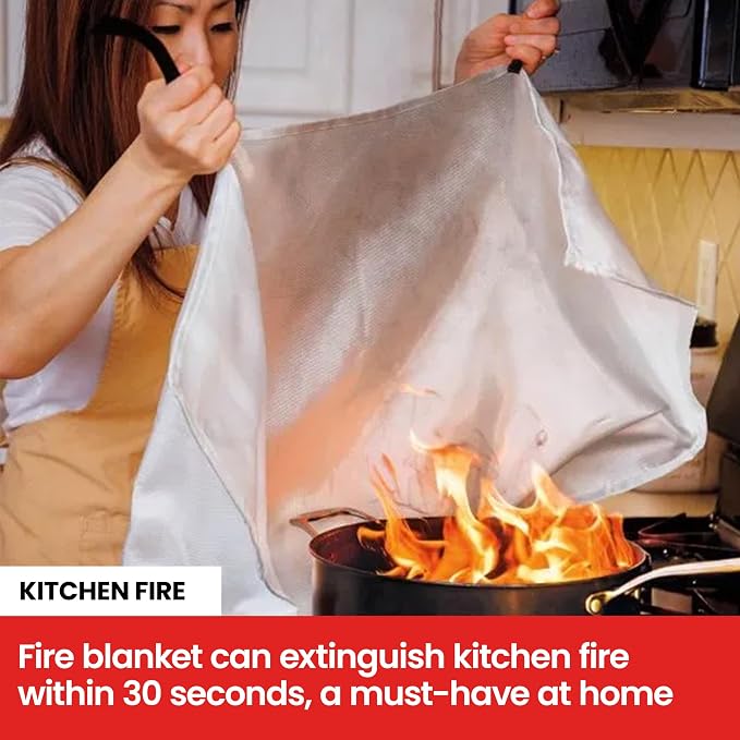 Fire Blanket 4 Pack 40"x40" – CE Certified Fiberglass, Heat Resistant to 1076°F – No-Mess Fire Suppression for Kitchen, Grill, Car, Camping & Home Safety