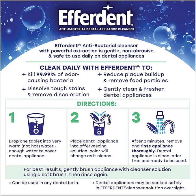 Efferdent Denture Cleaner Tablets – Dental Appliances, Aligners, Mouth Guard, and Retainer Cleaner Tablets, Minty Fresh & Clean, 44 Count