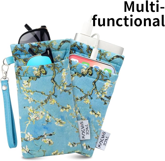 Face Shadow Double Glasses Case Soft Eyeglass Case For Women Men Squeeze Top Sunglasses Case With Cleaning Cloth