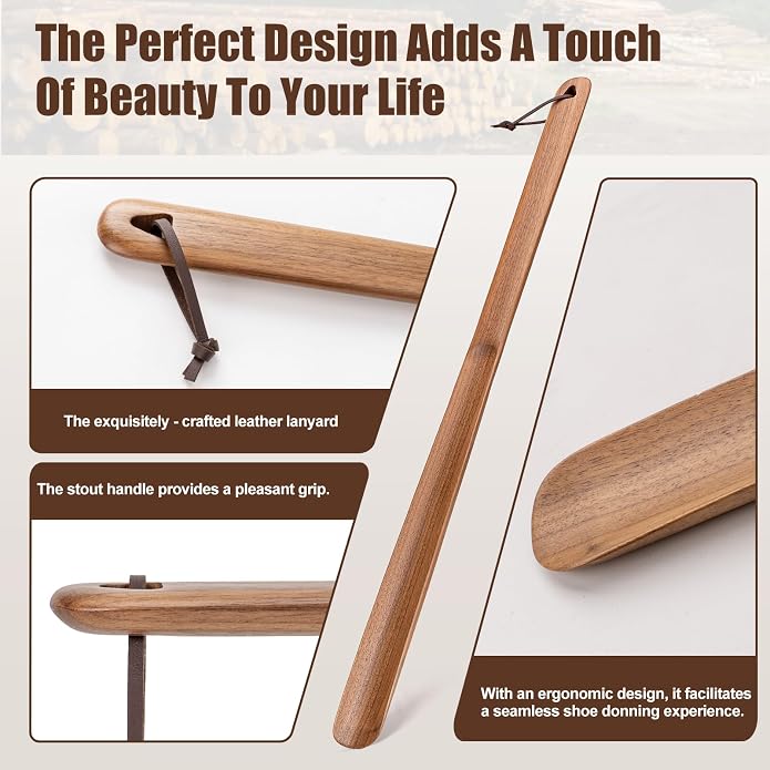 Wooden Shoe Horn Long Handle 15in 29.53in,Fas-Grade Walnut Wood Extra Long Handled Shoehorn For Men Women Seniors