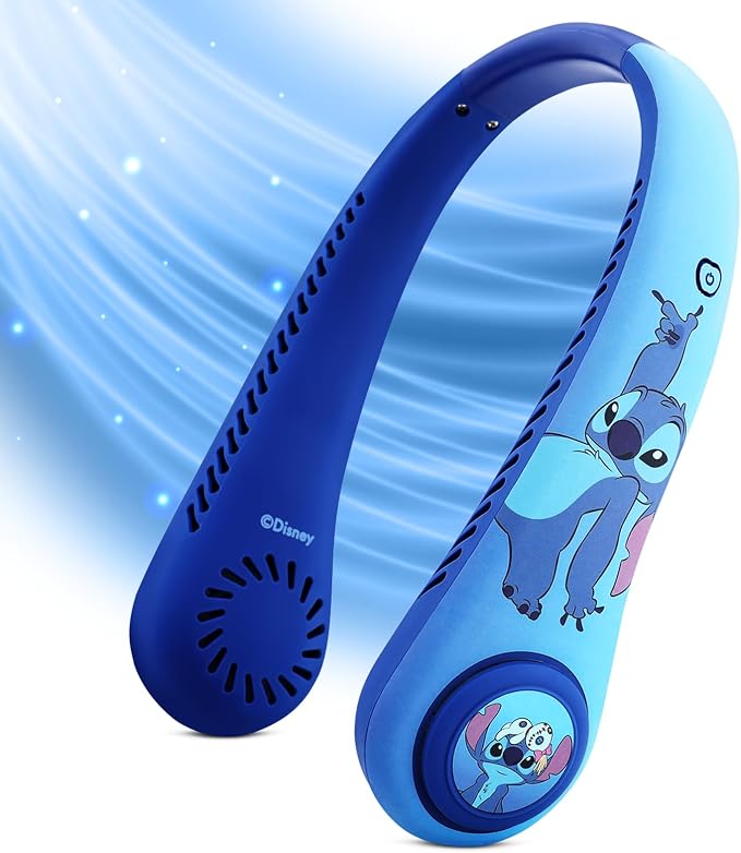 Disney Lilo and Stitch Portable Neck Fan| Bladeless Hands-Free Fan with 5 Speeds, Rechargeable Wearable Cooling Fan for Travel & Summer| Lightweight Personal Fan, Stitch Gifts for Women, all Fans