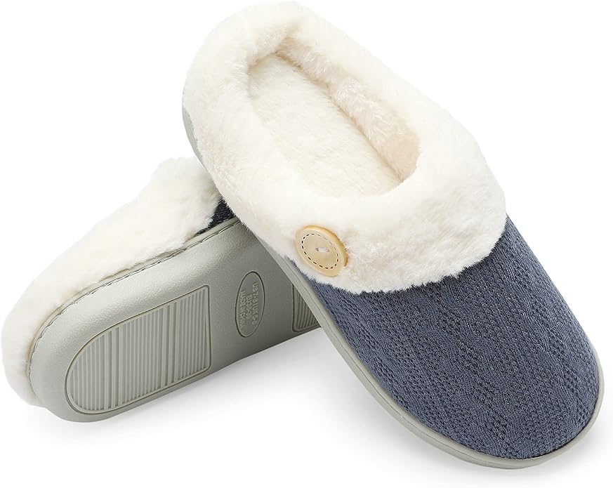 Chantomoo Womens Slipper Warm Comfy Memory Foam House Slippers Knitted Shoes Faux Fur Lined Anti-Skid Rubber Sole Bedroom Cozy Indoor Outdoor Slippers
