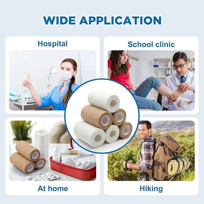 Geiserailie 4 Rolls 3 Inches x 10 yd Unna Boot Bandage Gauze Dressing with Zinc Oxide, 4 Rolls 2.95 Inches Self Adhesive Cover Wrap Customized Compression, Soft Cast, Individually Packaged