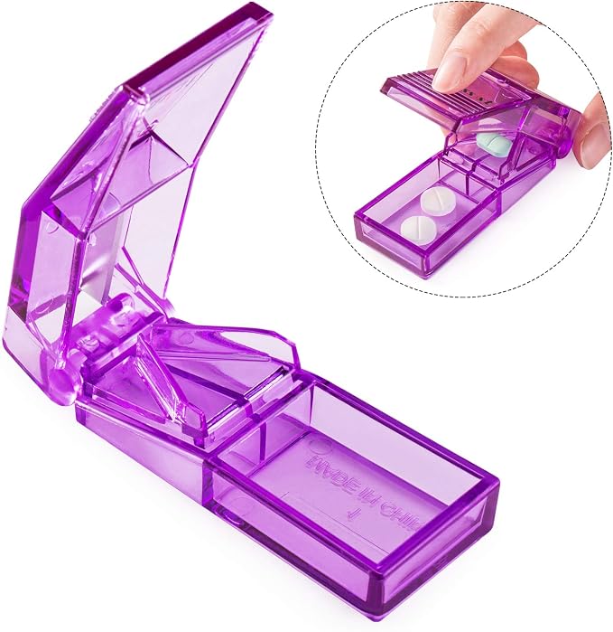 Ultrassist Pill Cutter and Splitter for Cutting Small or Large Pills, Accurate Medicine Splitter with Stainless Steel Blade, Transparent Vitamins Slicer Assorted Colors