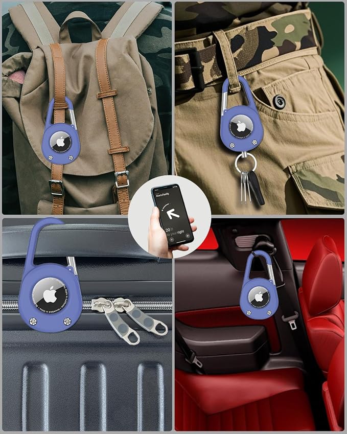 SCALLOP for AirTag (1st & 2nd Gen) Keychain with Carabiner,Thick Hard PC Air Tag Holder,IPX8 Waterproof,Secure Lock