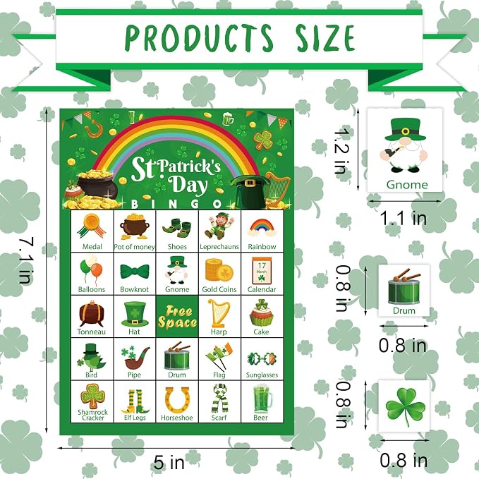 St Patrick's Day Bingo Games Cards, 24 Players St Patrick's Day Party Bingo Games Irish Shamrock Bingo Cards for Saint Patrick's Day Family School Classroom Activities