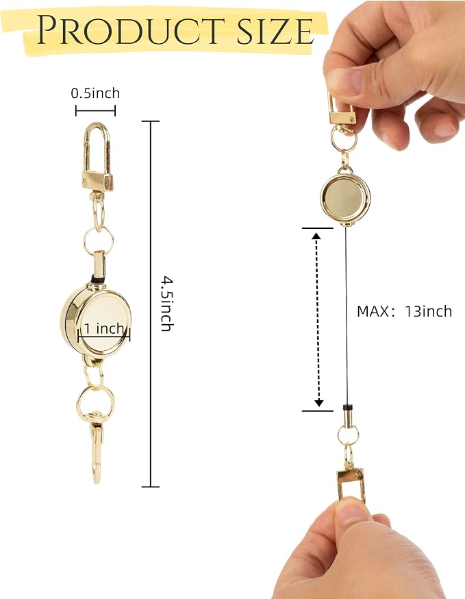 4 PCS Retractable Keychain,Key Chain Ring Badge Holder, Stretchable Hanging Lanyard with Carabiner Hook
