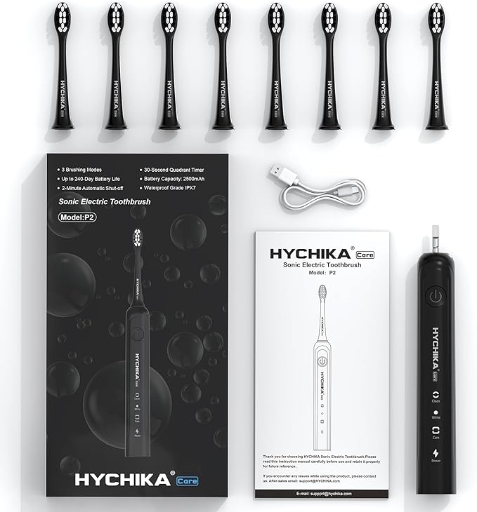 Sonic Electric Toothbrush for Adults,Rechargeable 240 Days Battery Life with 2500mAH Large Capacity, 8 Pack Quality Brushheads,3 Classic Brushing Modes,2 Min Smart Timer Battery Toothbrush,Black