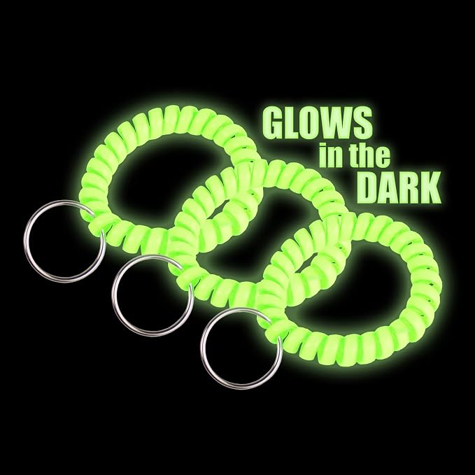 Lucky Line 2” Diameter Spiral Wrist Coil with Steel Key Ring, Flexible Wrist Band Key Chain Bracelet, Stretches to 12”, Glow-in-the-Dark, 1 Pack (410161)