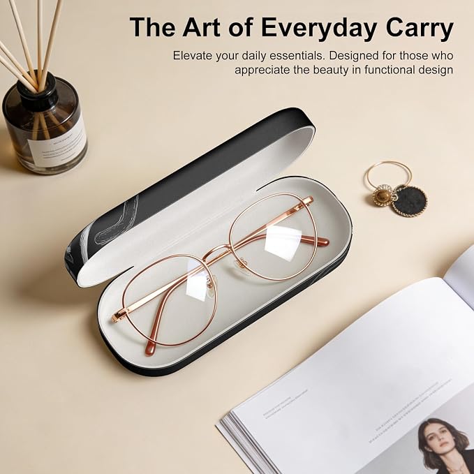 Hard Shell Leather Sunglasses Case,Classic Fashionable Cute Large Glasses Case for Women Men,Sunglass Eyeglasses