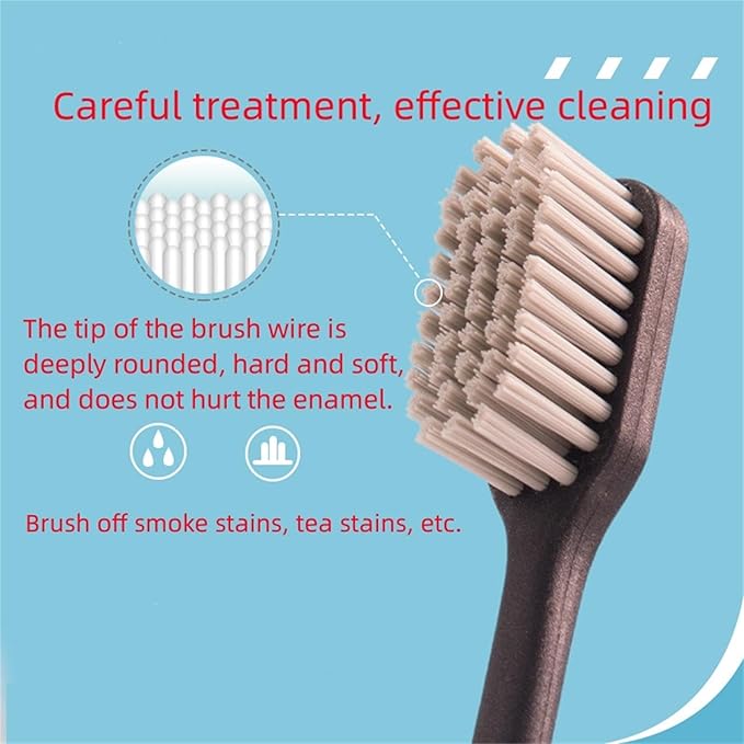 Adult Manual Hard-bristled Toothbrush with Cover, Wide Head Medium Size,for Cleaning Smoke Stain, Tartar, Coffee Stain, Tea Stain.【Hard Blue Brown Black toothbrushes,3 Count (Pack of 1)】
