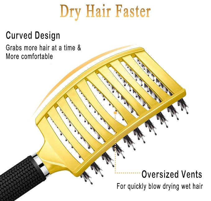 Detangling Brush for Women & Kids, Wet & Dry Hair, All Hair Types | Less pulling & breakage, Boar bristles tame frizz & add shine, Vents for faster blow-drying, Lightweight 4 oz, Non-slip grip