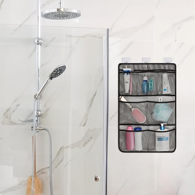 F-color 7-Pocket Mesh Shower Caddy - Hanging Shower Organizer for Cruise | Quick-Dry & See-Through Mesh for Toiletries, Fits Shower Rod Rings or Sticky Hooks for Bathroom & RV, Cruise Essentials 2026