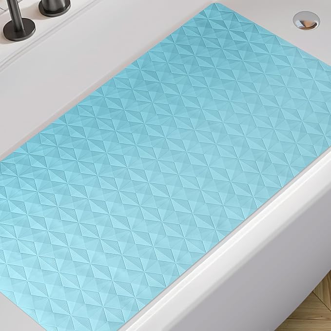 Non Slip Bathtub Mat for Bath Tub Shower Safety - Natural Rubber Mat with Suction Cups & Drain Holes - BPA/PVC Free Large Bathroom Mat - Machine Washable - Unique Diamond Pattern - 17 × 35 Inch
