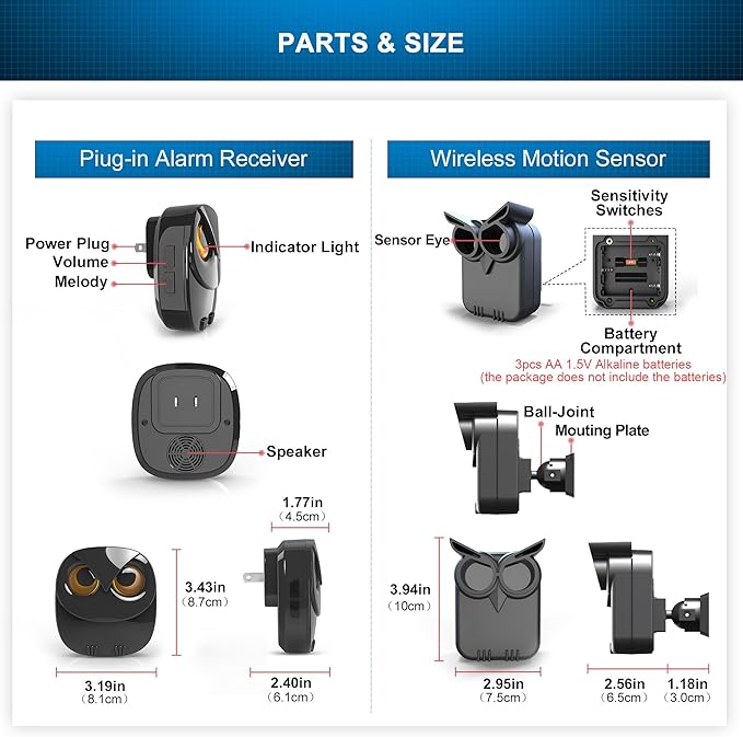 Driveway Alarm- 1/2 Mile Long Range Motion Sensor- 1 Receiver+3 Sensors | Wireless Outdoor Weather Resistant Motion Sensor&Detector-DIY Security Alert-Monitor&Protect Outdoor/Indoor Property