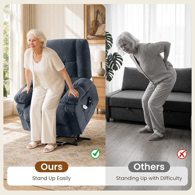 Electric Power Lift Recliner Chair Sofa with Massage and Heat for Elderly,Lift Chair with Front Pocket & Side Pockets for Living Room