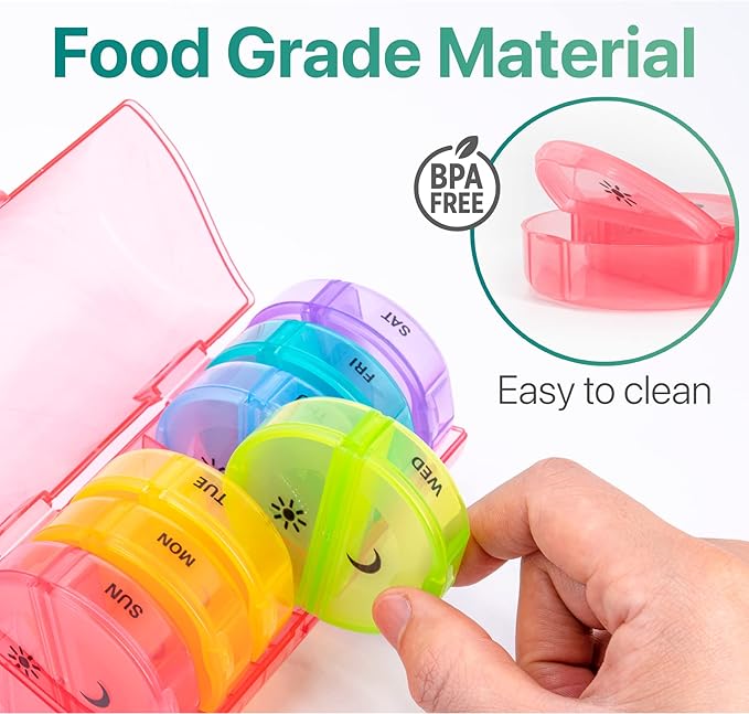 Sukuos Large Weekly Pill Organizer 2 Times a Day, Daily Pill Box 7 Day Easy to Open with Double Protection, AM PM Pill Case for Medicine/Vitamin/Fish Oil/Supplements (Red)