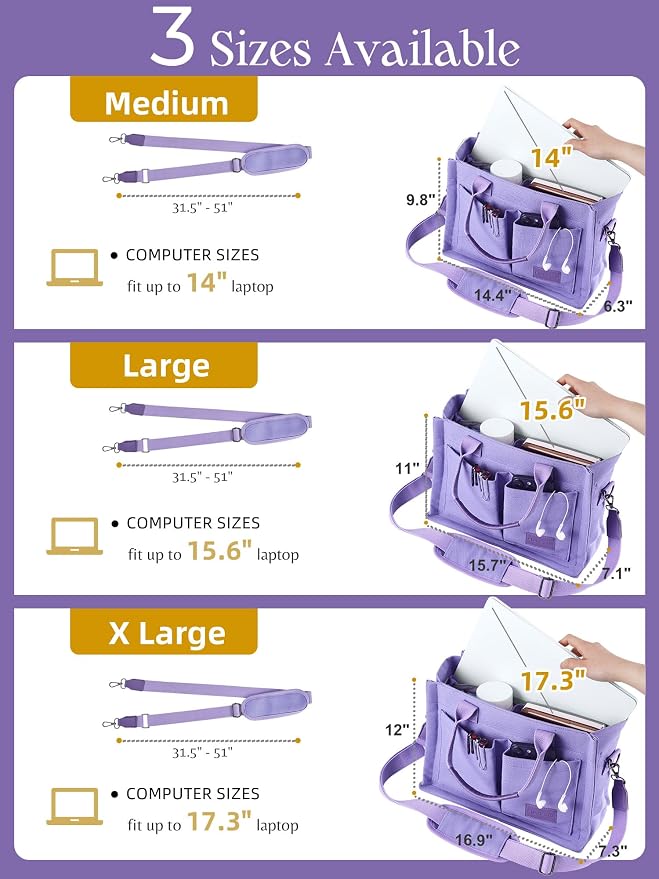 FIORETTO Canvas Tote Bag for Women with Zipper Closure & Individual Compartments for Work College for Teacher & Nurse