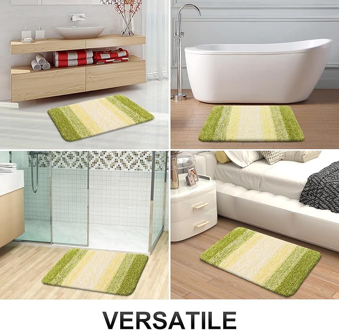 OLANLY Bathroom Rug Set 2 Piece, Soft Absorbent Microfiber Bath Mats and U-Shaped Contour Toilet Rug, Non-Slip, Machine Wash Dry, Plush Shaggy Bath Mats for Bathroom (30"x20"+U24 x20, Olive Green)