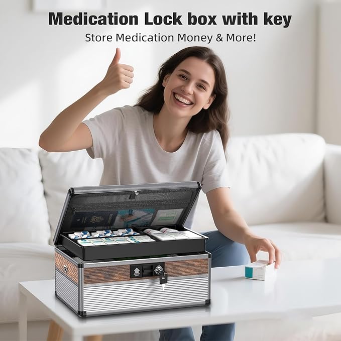 Glosen Medicine Lock Box,locking medicine box, Security Lock Boxes【Extra Large16*10 * 7.5 Inch】 lock box, First Aid Key Safe Box,Lock Box for Medication