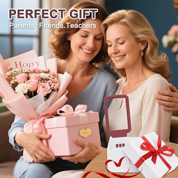 10X Magnifying Glass with Light and Stand, Real Glass Lens, Rechargeable Foldable Handheld Magnifier, 3 Color Modes Dimmable Lighted Page Magnifier for Reading Fine Prints, Seniors - Red White