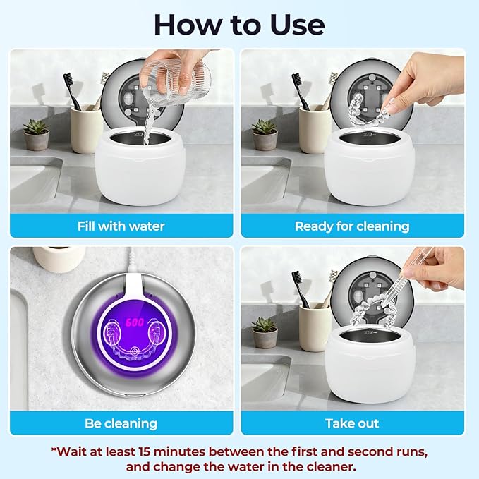 Ultrasonic Retainer Cleaner Machine, Denture Cleaner for Mouth Guard, Night Guard, Aligner, Dentures, Jewelry, Toothbrush Heads, 45kHz 250ML UV Ultrasonic Denture Ultra Sonic Cleaning for Retainers