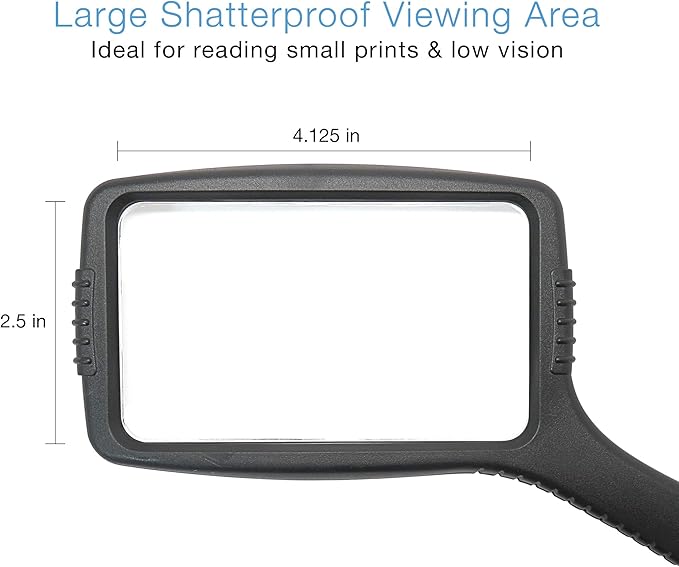 MagniPros Jumbo Size Magnifying Glass Wide Horizontal Lens(3X Magnification)- Shockproof Housing & Scratch Resistant Design W/Large Viewing Area Ideal for Reading Small Prints & Low Vision