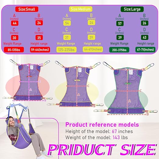 Full Body Patient Lift Sling for Bed, Shower, Chair Transfer- Ideal for Elderly, Senior, Disabled, Quick-Drying Mesh Fabric, Supports Up to 500lbs (Purple, Large)