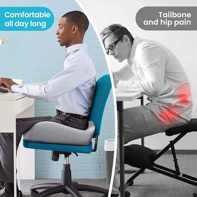 Benazcap Seat Cushion, Memory Foam Cushion for Office Chair - Ergonomic Chair Cushions for Tailbone Pain Relief, Sciatica & Back Support, Office Chair Cushion & Car Seat Cushion, Grey