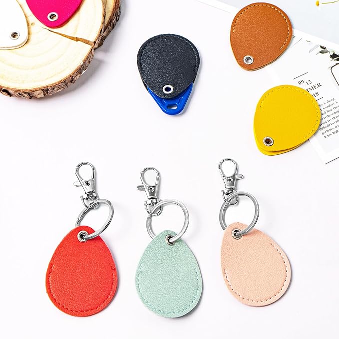 16PCS Key Fob Holder, PU Leather Key Holder with Metal Rings, NFC Tags Holder Keyring, for Keys ID Key Cards and Bag