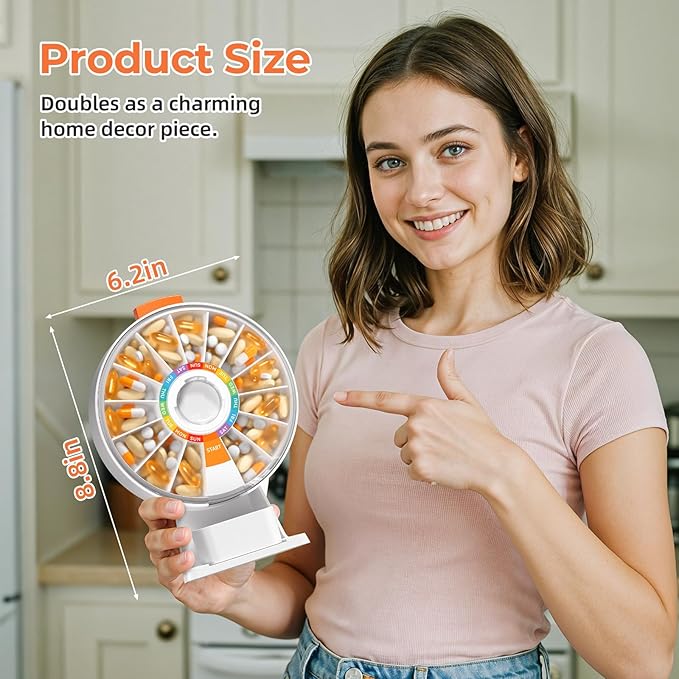 Zoksi Large Fun Pill Dsipenser, Daily Pill Box for 7 or 14 Days, Wall-Mountable or Tabletop Weekly Pill Organizer Hold for Medicine, Vitamin or Supplements, Pill Case with Easy Press Button (White)