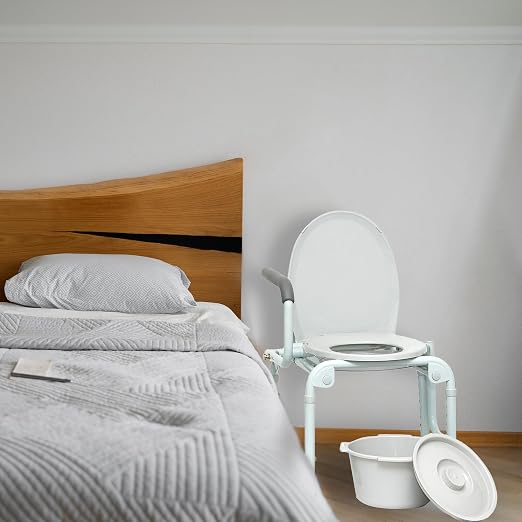 ProBasics Drop Arm Adjustable Bedside Folding Commode Chair Portable with Handles, for Elderly, Seniors, and Disabled People, Supports 300lbs, Adult Potty Chair