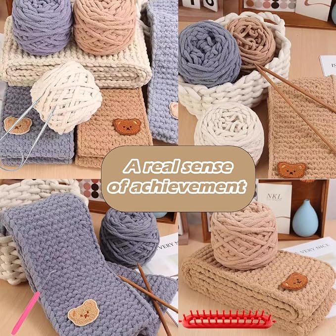 Novelchet Scarf Knitting Loom Kit for Beginners with Plush Yarn Khaki | Knitting Loom Set Knitting Needle and Circular Needle for Scarf, Best Gift